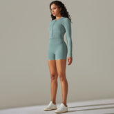 Nahtlose Yoga Running Fitness Zipper Top Hip Raise Skinny Shorts Schnell trocknender Sportanzug